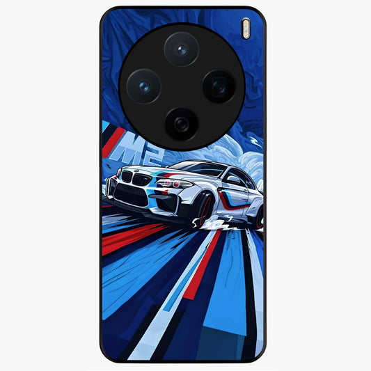 Drift Power Rush Glass Case showing flat back view with dynamic racing inspired artwork and glossy glass finish.