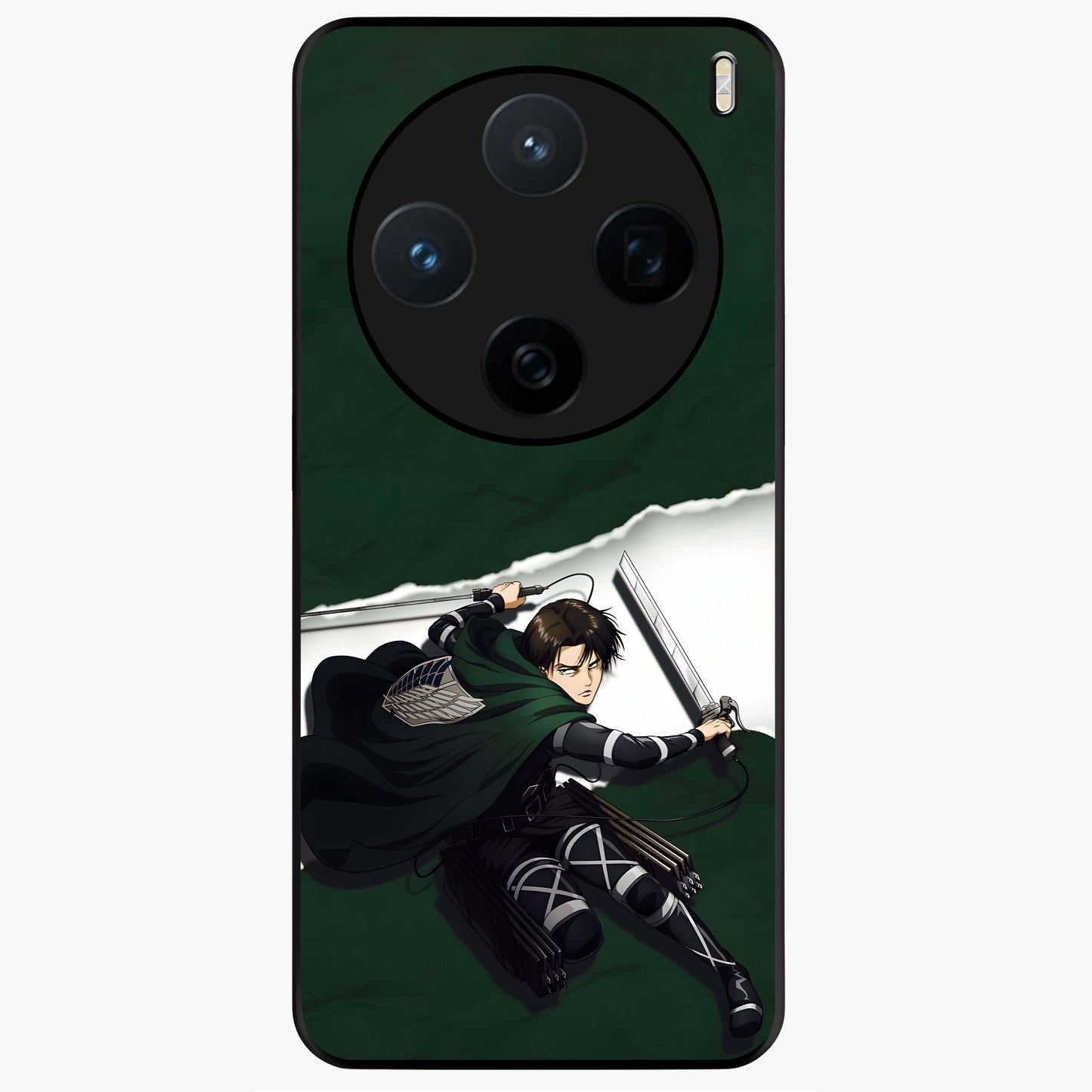 Emerald War Vanguard Glass Case showing flat back view with powerful warrior themed artwork and glossy glass finish.