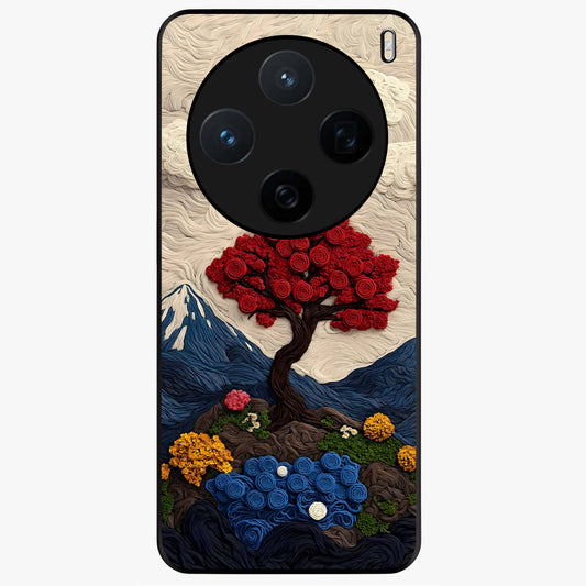 Eternal Nature Tapestry Glass Case showing flat back view with intricate nature tapestry artwork and glossy glass finish.