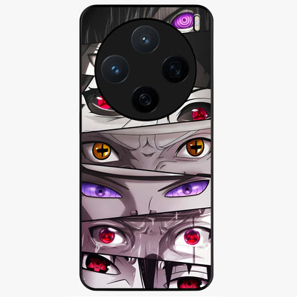 Eyes of Destiny Glass Case showing flat back view with striking eye themed artwork and glossy glass finish.