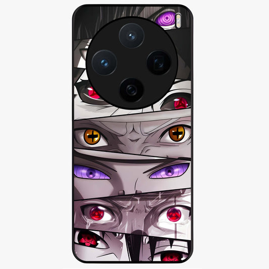 Eyes of Destiny Glass Case showing flat back view with striking eye themed artwork and glossy glass finish.