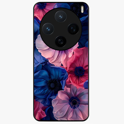 Flower Paper Art Pattern Glass Case showing flat back view with paper cut style floral artwork and glossy glass finish.
