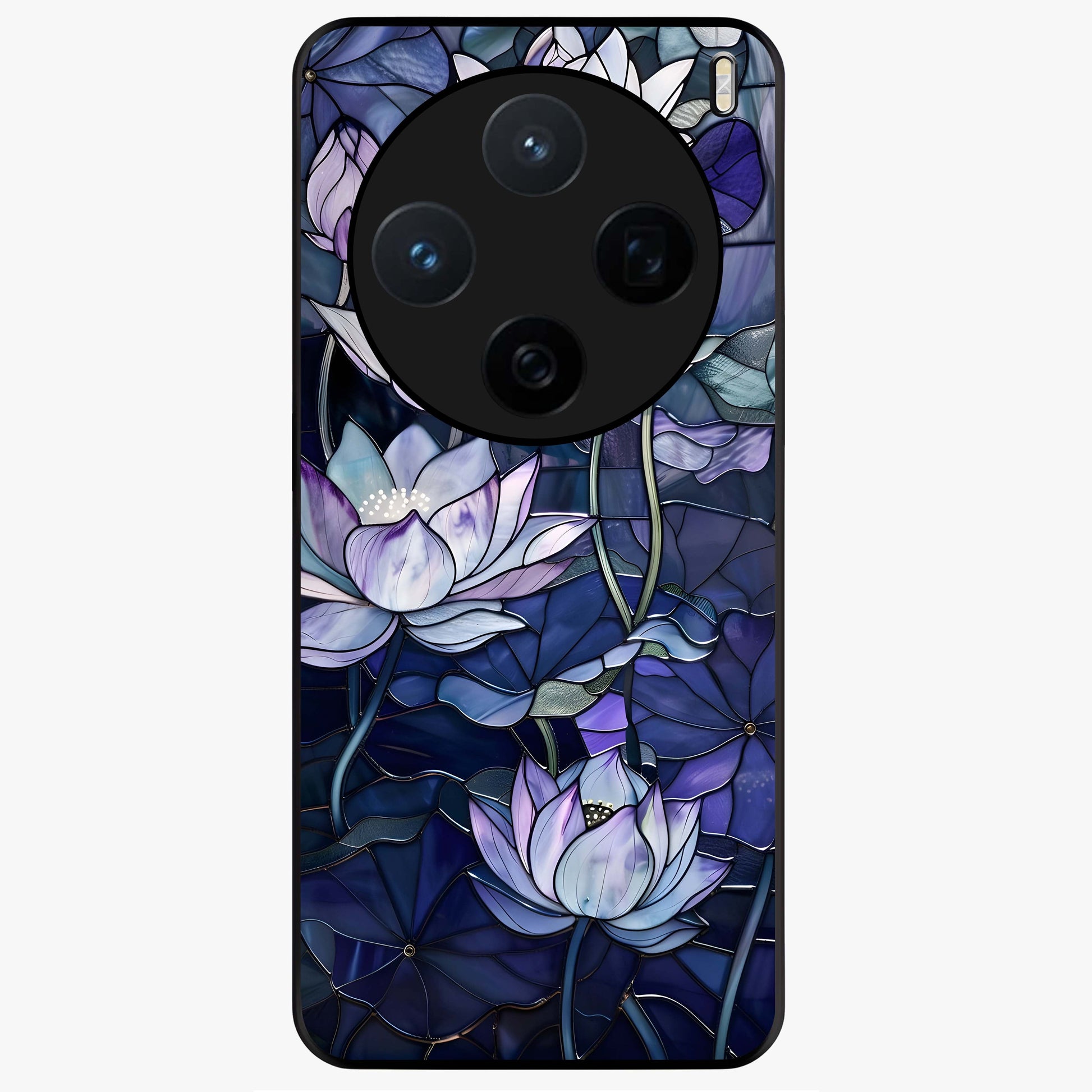 Gloss Petal Rush Glass Case showing flat back view with glossy flower petal artwork and smooth glass finish.
