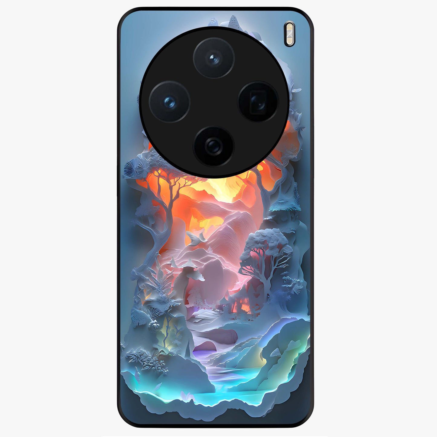 Glow Forest Portal Glass Case showing flat back view with glowing forest portal artwork and glossy glass finish.