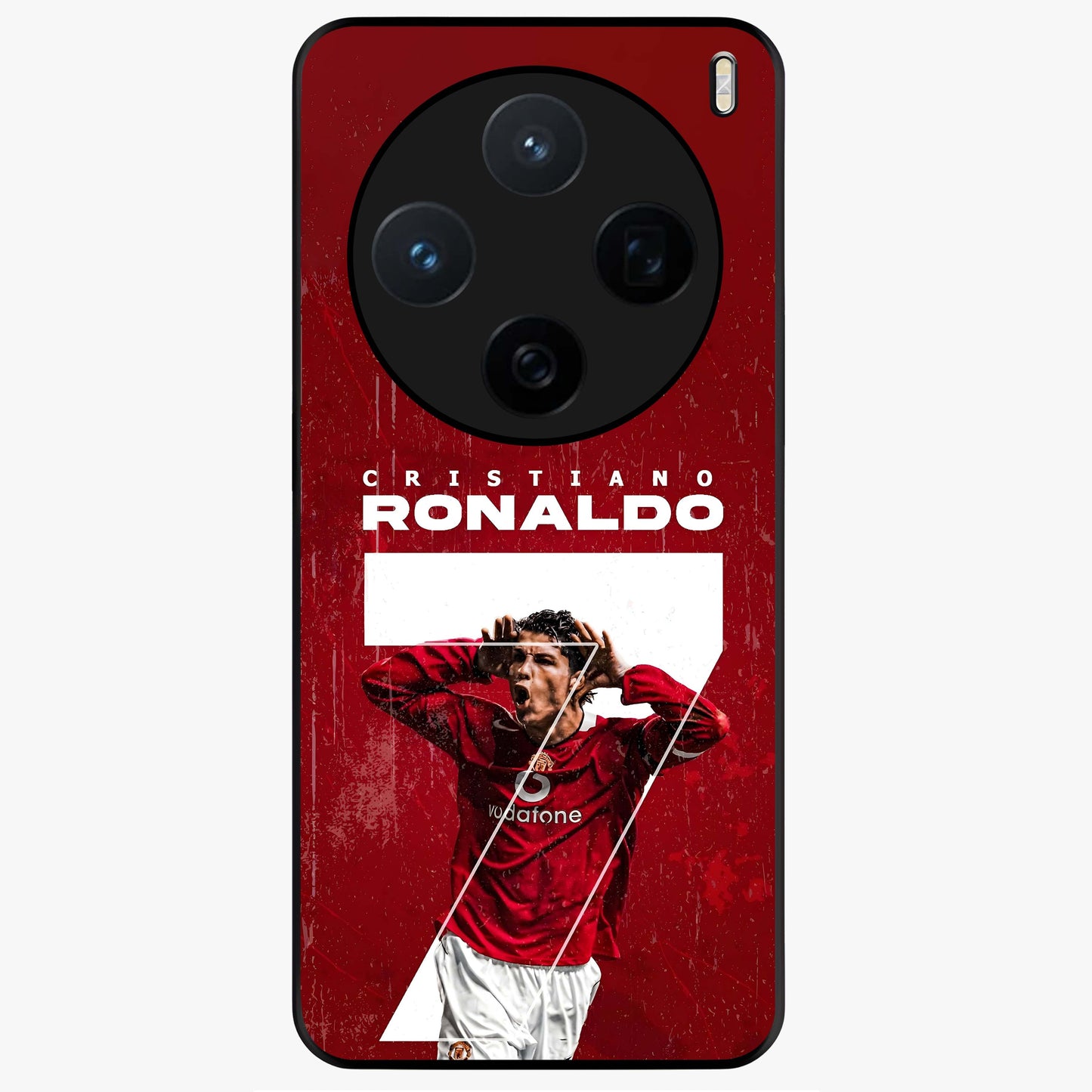 Goal Celebration Legacy Glass Case showing flat back view with football celebration inspired artwork and glossy glass finish.