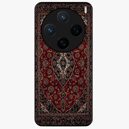 Heritage Carpet Royale Glass Case showing flat back view with ornate Persian carpet inspired pattern and glossy glass finish.