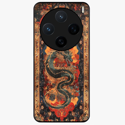Inferno Dragon Soul Glass Case showing flat back view with fiery dragon artwork and glossy glass finish.
