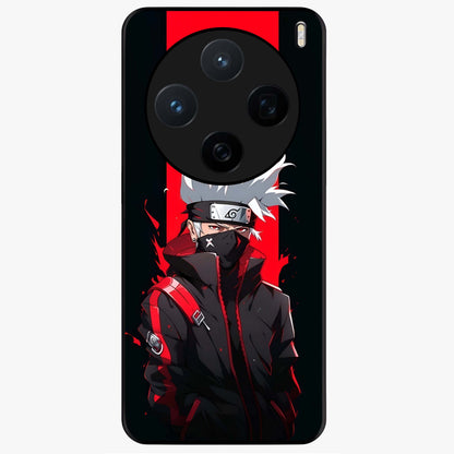 Kakashi Scarlet Shadow Glass Case showing flat back view with powerful anime ninja artwork and glossy glass finish.