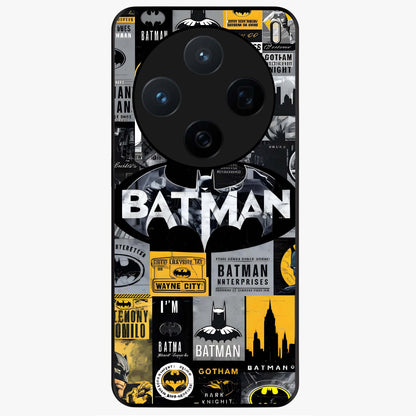Knight Gotham Rise Glass Case showing flat back view with dark hero inspired artwork and glossy glass finish.