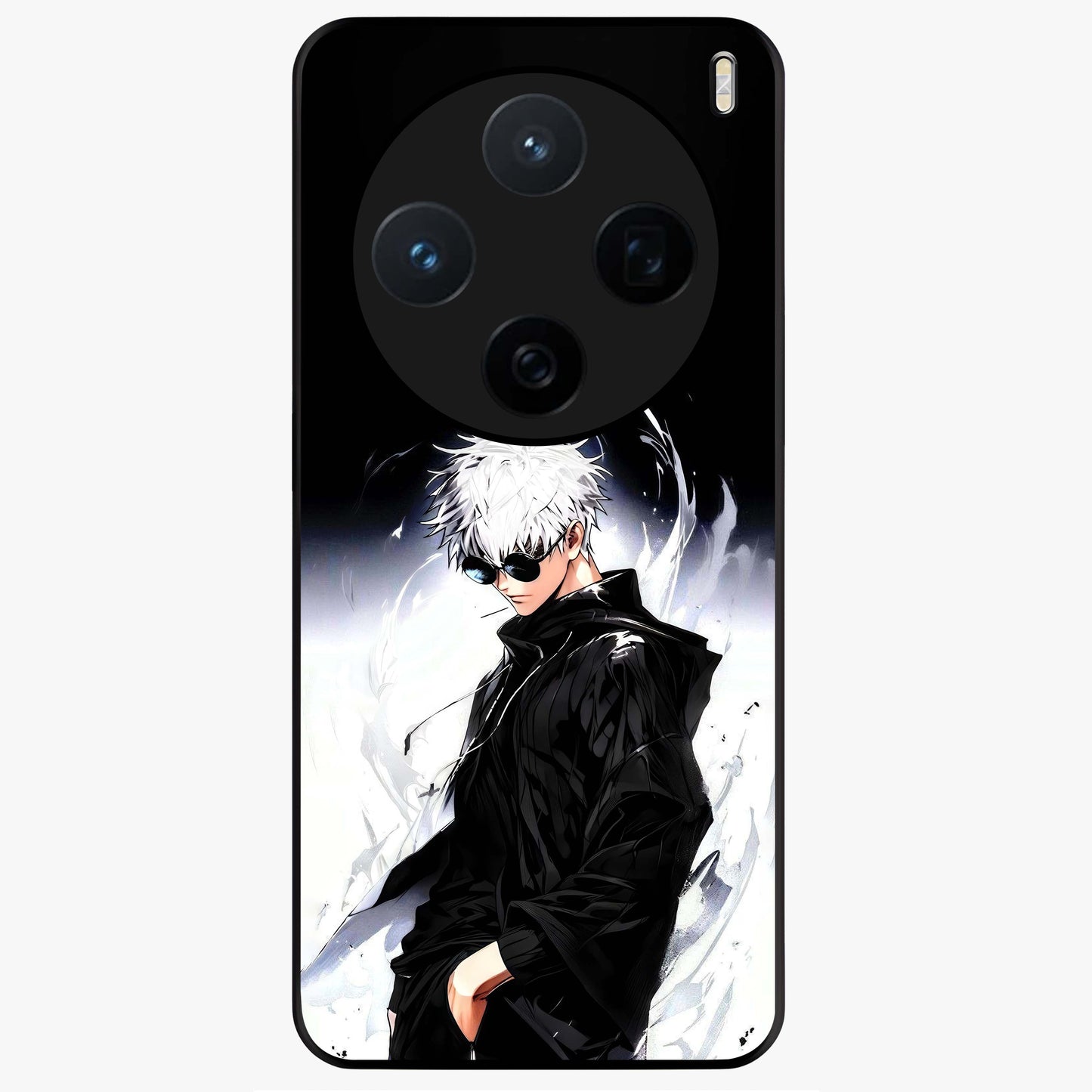 Limitless Shadow King Glass Case showing flat back view with powerful shadow warrior artwork and glossy glass finish.