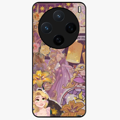 Magical Tangled Dream Glass Case showing flat back view with dreamy tangled artwork and glossy glass finish.