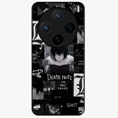 Midnight Chaos Mind Glass Case showing flat back view with abstract dark themed artwork and glossy glass finish.