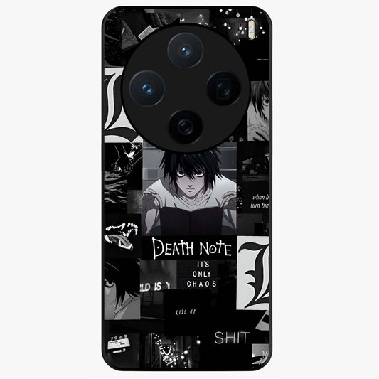 Midnight Chaos Mind Glass Case showing flat back view with abstract dark themed artwork and glossy glass finish.
