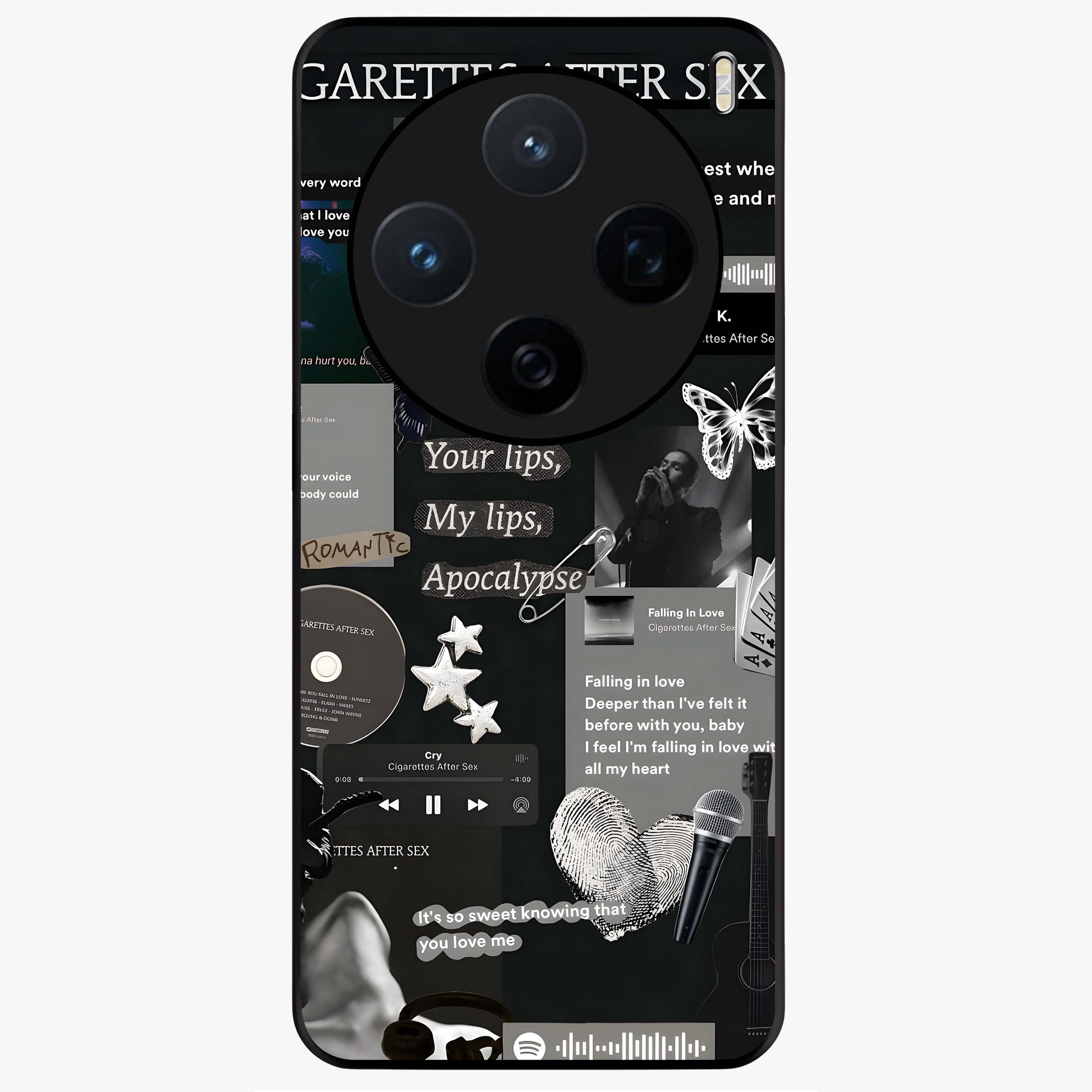 Midnight Love Echo Glass Case showing flat back view with romantic midnight themed artwork and glossy glass finish.
