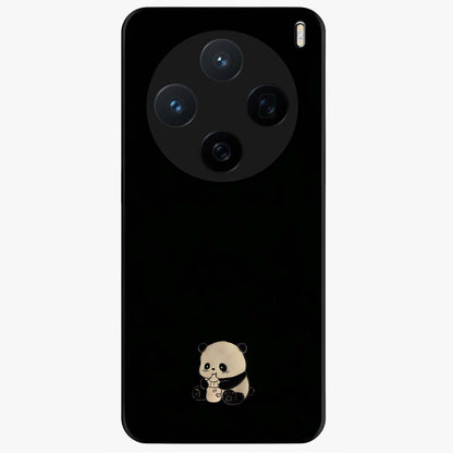 Midnight Panda Love Glass Case showing flat back view with cute panda themed artwork and glossy glass finish.