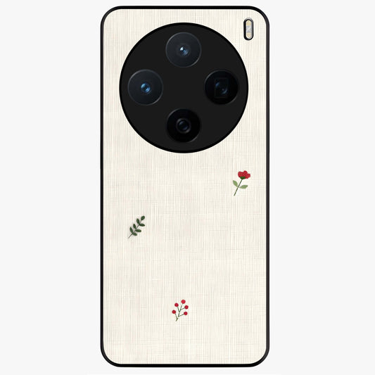 Minimal Petal Whispers Glass Case showing flat back view with soft minimal floral artwork and glossy glass finish.