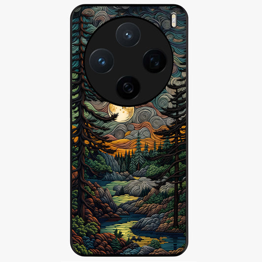 Moonlight Forest Dream Glass Case showing flat back view with mystical forest moonlight artwork and glossy glass finish.