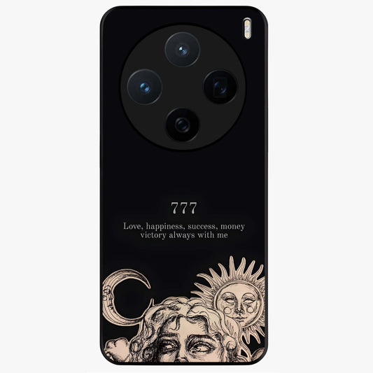 Mystic Victory Aura Glass Case showing flat back view with victory symbol artwork and glossy glass finish.