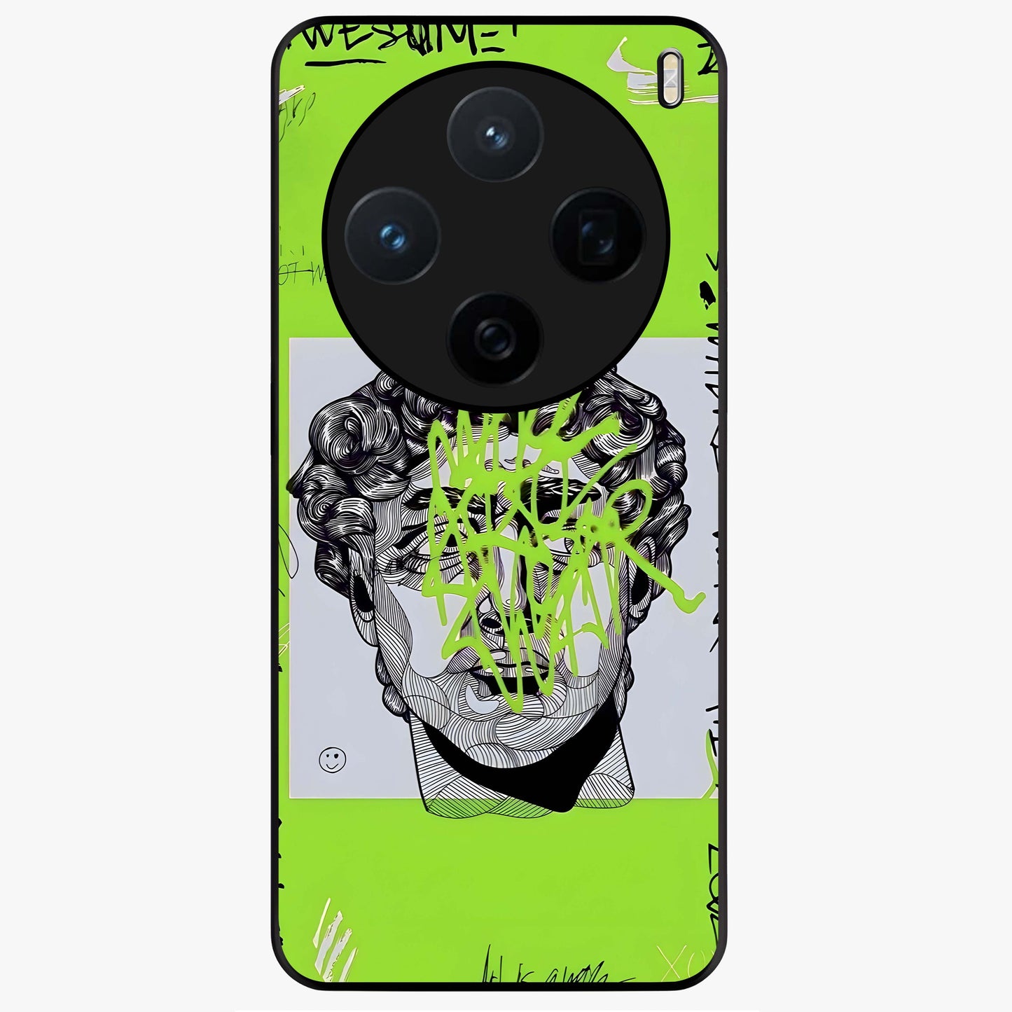 Neo Graffiti Rebellion Glass Case showing flat back view with vibrant graffiti artwork and glossy glass finish.