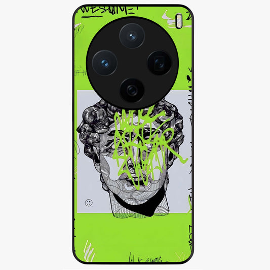 Neo Graffiti Rebellion Glass Case showing flat back view with vibrant graffiti artwork and glossy glass finish.