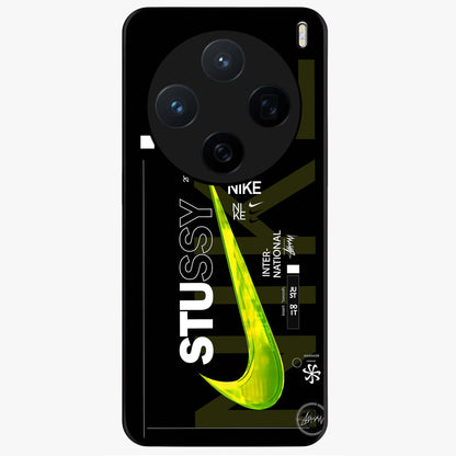 Neon Street Edition Glass Case showing flat back view with neon street style artwork and glossy glass finish.