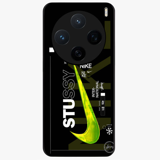 Neon Street Edition Glass Case showing flat back view with neon street style artwork and glossy glass finish.