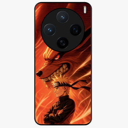 Nine Tails Legacy Glass Case showing flat back view with powerful nine-tailed fox inspired artwork and glossy glass finish.