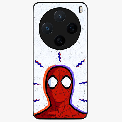 Omg Spiderman Glass Case showing flat back view with bold superhero inspired artwork and glossy glass finish.
