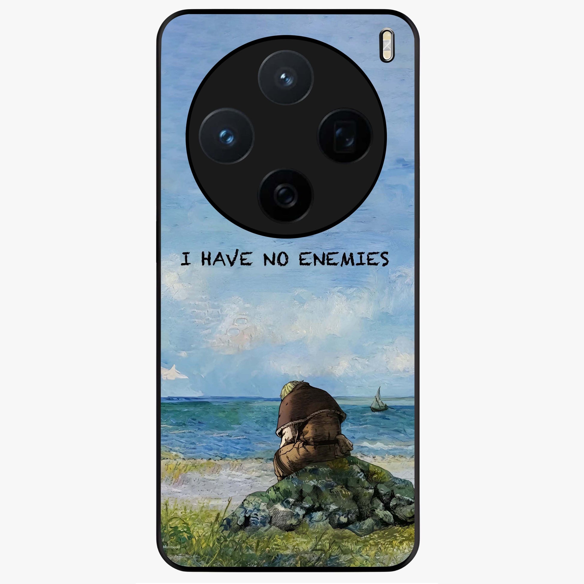 Peace Beyond War Glass Case showing flat back view with symbolic peace themed artwork and glossy glass finish.