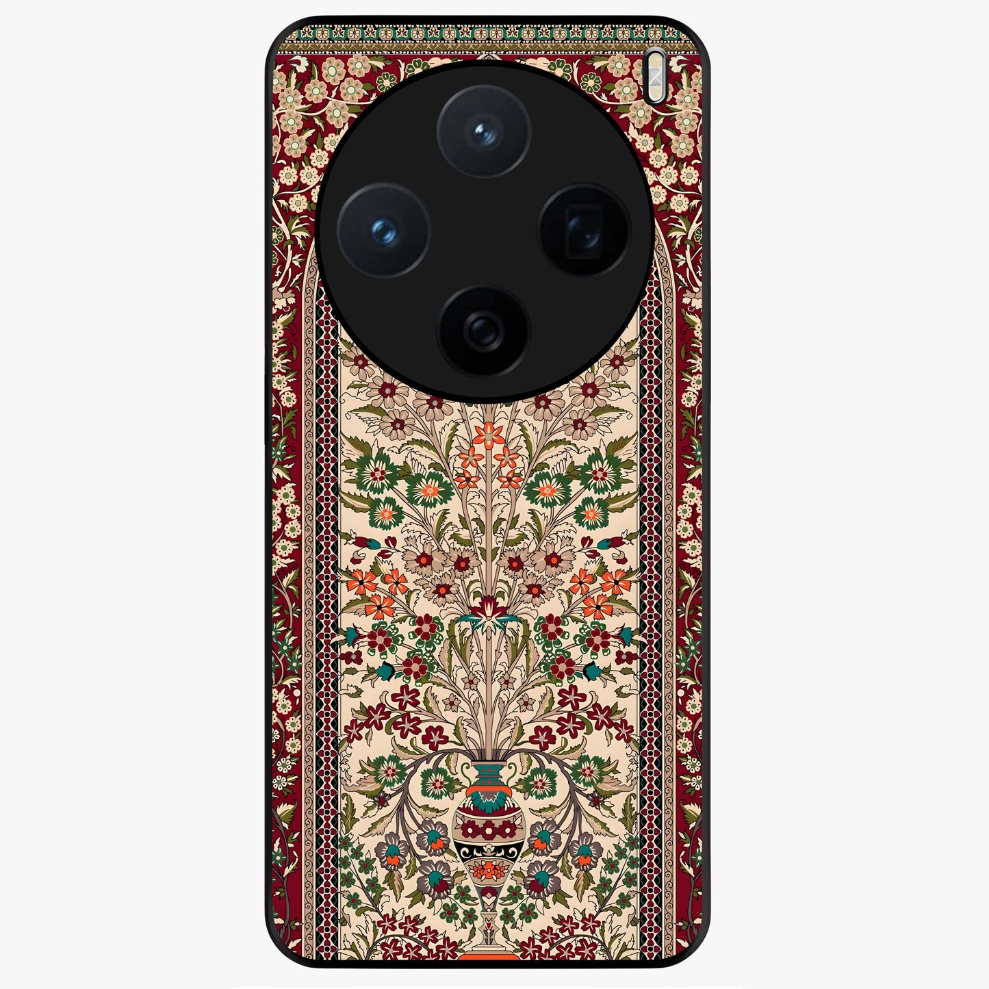 Persian Inspired Glass Case showing flat back view with ornate Persian style pattern artwork and glossy glass finish.