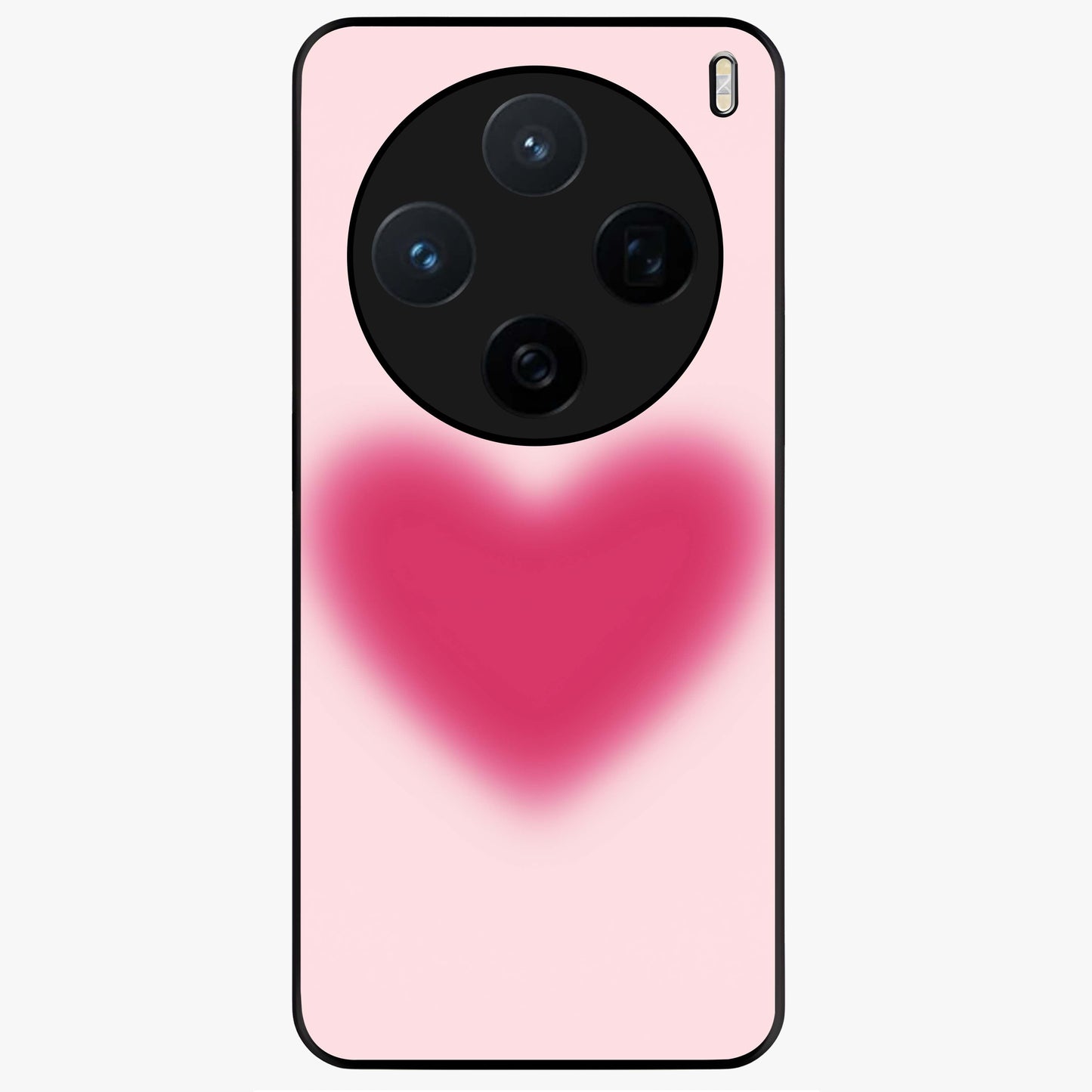 Pink Aura Heart Glass Case showing flat back view with glowing heart artwork and glossy glass finish.