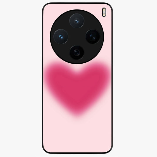 Pink Aura Heart Glass Case showing flat back view with glowing heart artwork and glossy glass finish.