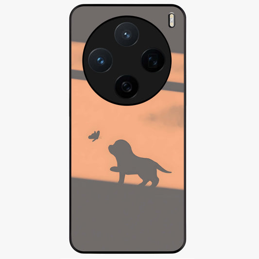 Puppy Shadow Art Glass Case showing flat back view with cute puppy shadow style artwork and glossy glass finish.