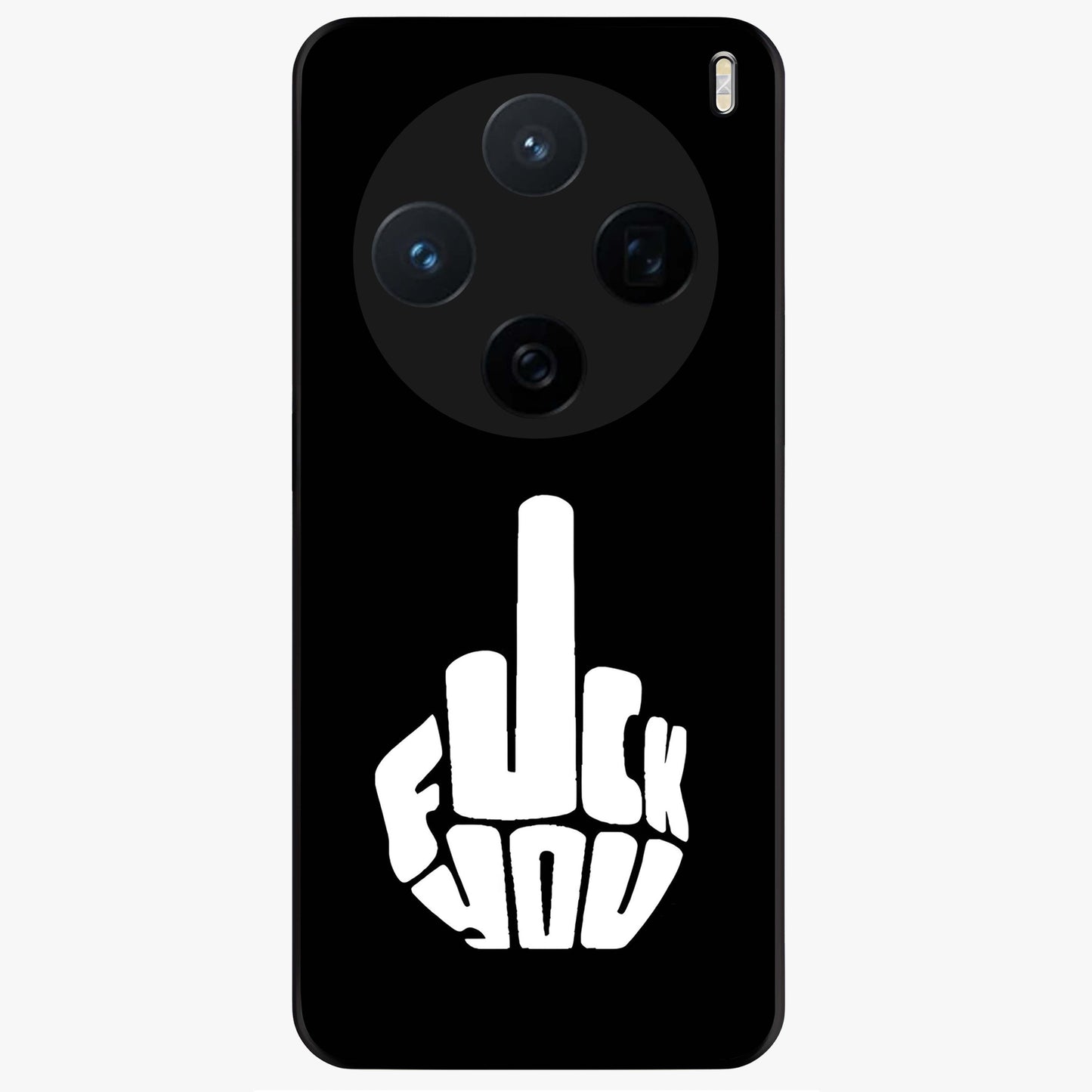 Rebel Mode On Glass Case showing flat back view with bold rebellious typography artwork and glossy glass finish.