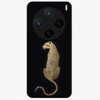 Regal Leopard Glass Case showing flat back view with bold leopard artwork and glossy glass finish.