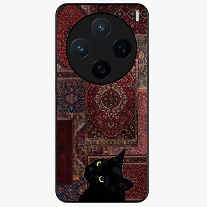 Regal Magic Cat Apple Glass Case showing flat back view with magical cat artwork holding apple and glossy glass finish.