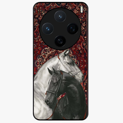 Regal Stallion Tapestry Glass Case showing flat back view with majestic horse tapestry artwork and glossy glass finish.