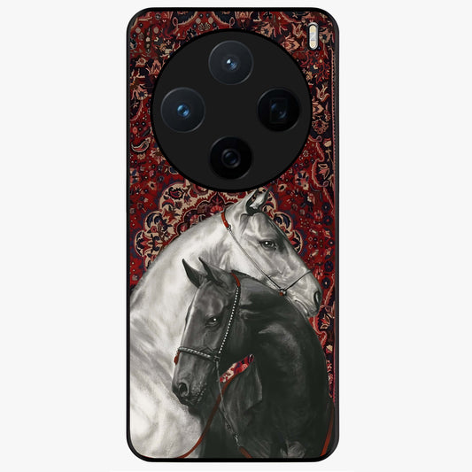 Regal Stallion Tapestry Glass Case showing flat back view with majestic horse tapestry artwork and glossy glass finish.