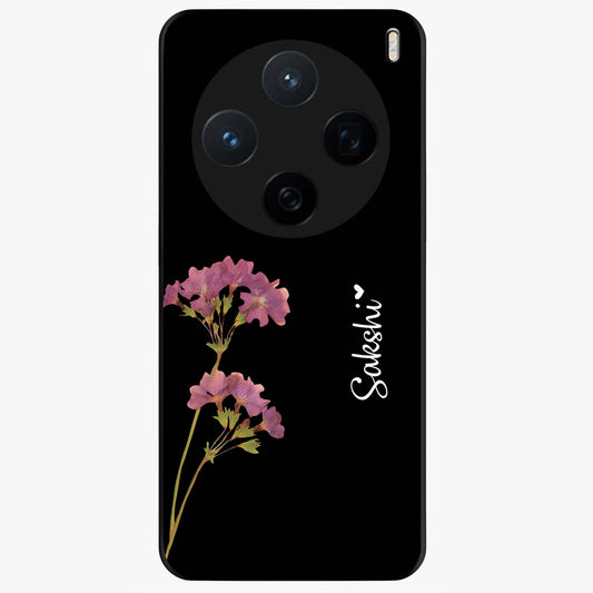Riching Lavender Flower Custom Name Glass Case showing flat back view with lavender floral artwork and personalized name design.