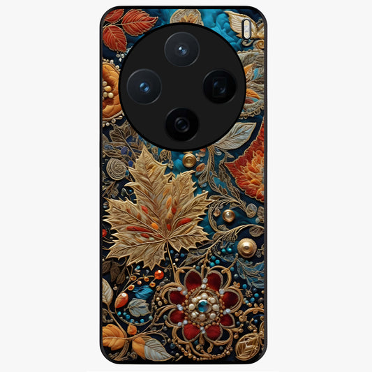 Royal Jewel Garden Glass Case showing flat back view with decorative floral garden artwork and glossy glass finish.