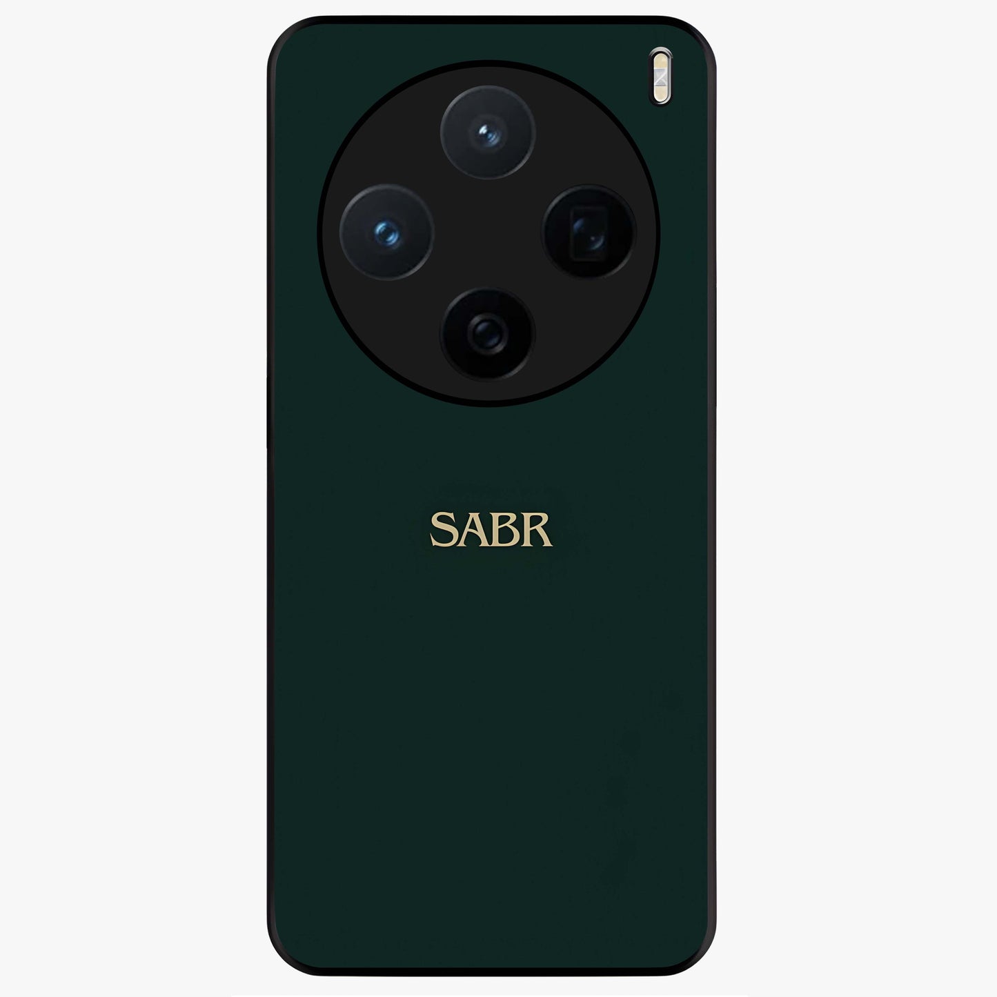 Sabr Minimal Patience Glass Case showing flat back view with minimalist typography artwork and glossy glass finish.