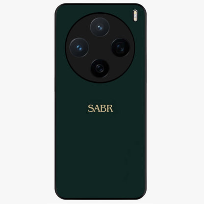Sabr Minimal Patience Glass Case showing flat back view with minimalist typography artwork and glossy glass finish.