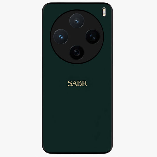 Sabr Minimal Patience Glass Case showing flat back view with minimalist typography artwork and glossy glass finish.