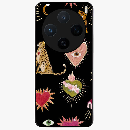 Sacred Jungle Heart Glass Case showing flat back view with jungle inspired heart artwork and glossy glass finish.