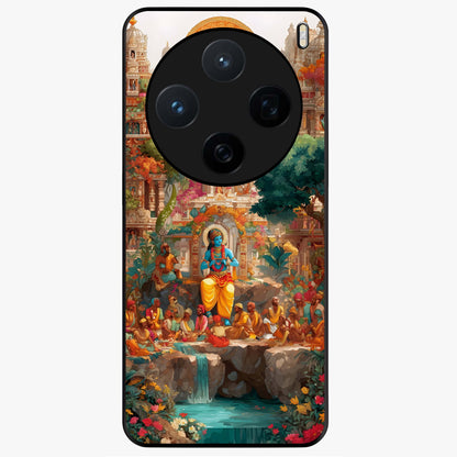 Sacred Sunlight Gods Glass Case showing flat back view with divine sunlight themed artwork and glossy glass finish.