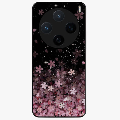 Small Starry Flowers Glass Case showing flat back view with delicate starry floral artwork and glossy glass finish.