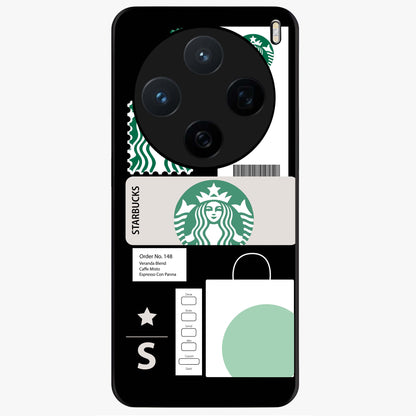 Starbucks Mocha Glass Case showing flat back view with coffee inspired artwork and glossy glass finish.
