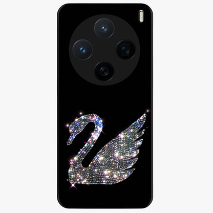 Starlit Swan Grace Glass Case showing flat back view with graceful swan artwork under starry sky and glossy glass finish.