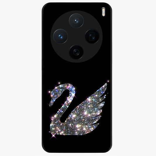 Starlit Swan Grace Glass Case showing flat back view with graceful swan artwork under starry sky and glossy glass finish.