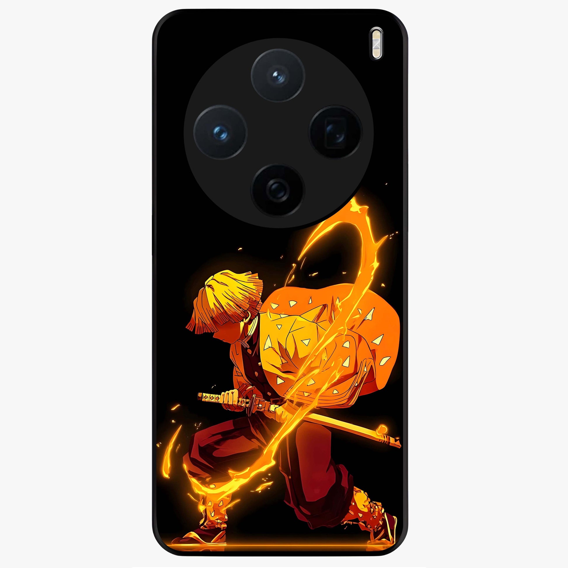 Thunder Flame Execution Glass Case showing flat back view with powerful flame and lightning artwork and glossy glass finish.